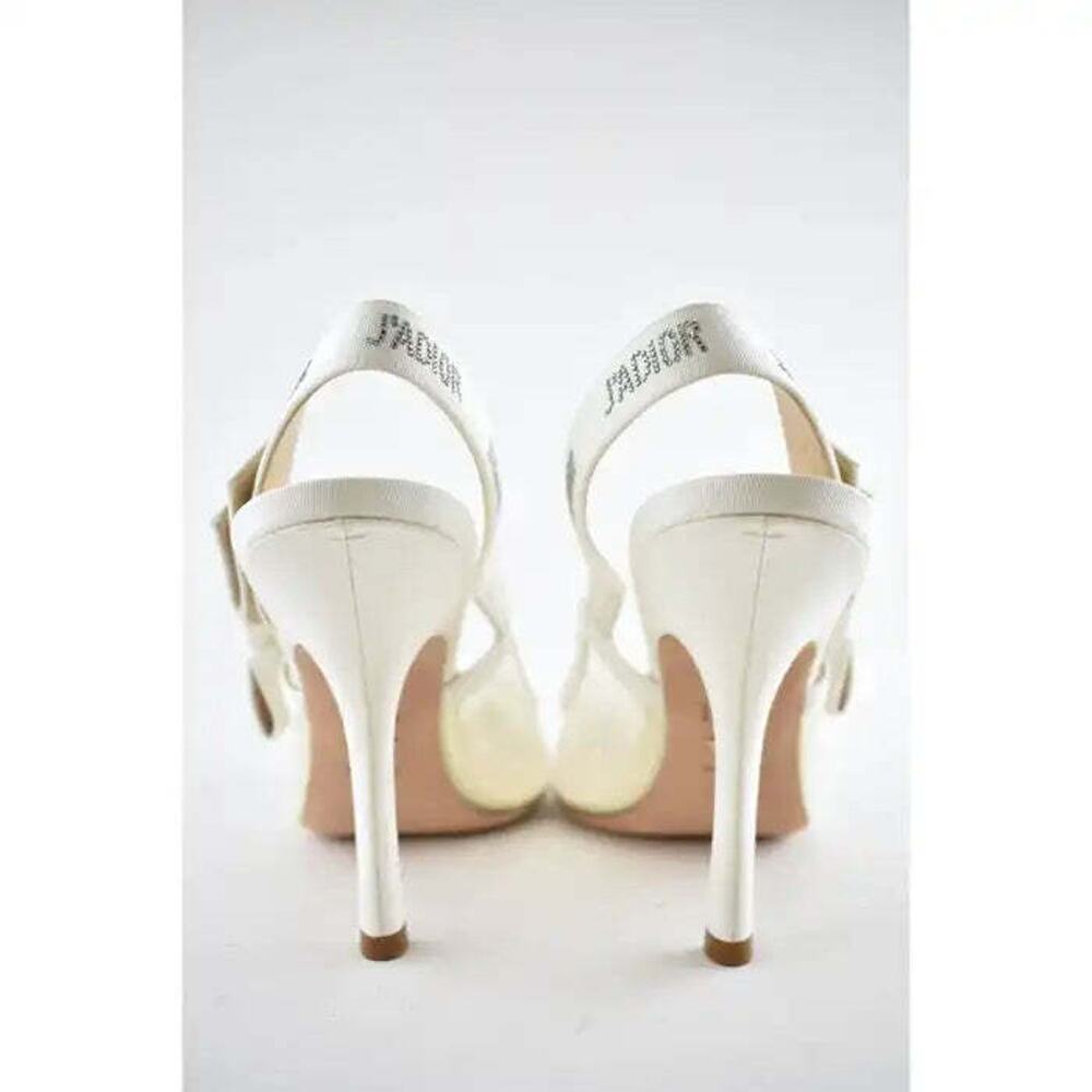 Dior Jadior White Plumetis Polka Crystal Ribbon Slingback Sandal Heel Pump 42 - Picture 11 of 12